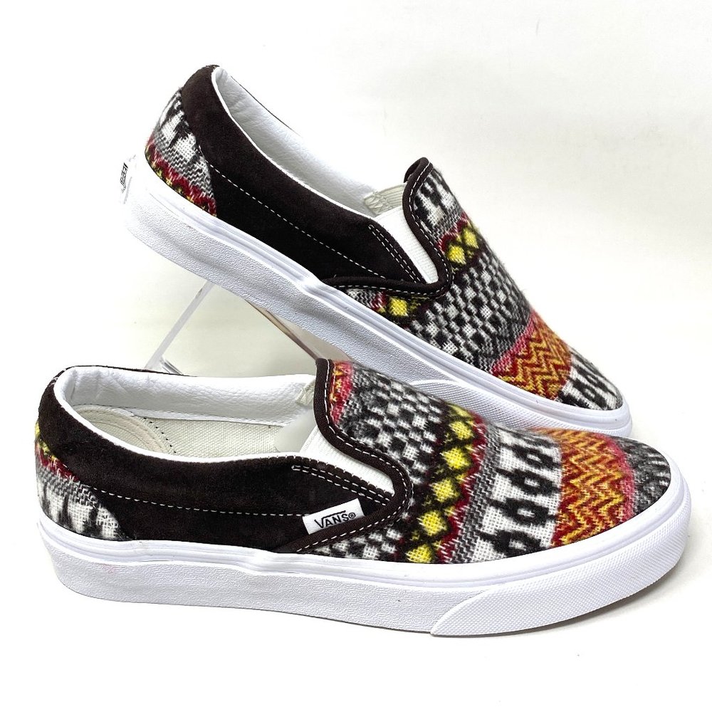 VANS CLASSIC SLIP ON Shoes Mens fair isle Brown Canvas Casual Size VN0A5JMHBF0 - Picture 2 of 10